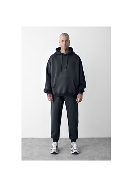 Erkek 3 Ip Füme Eşofman Takımı Oversize Jogger