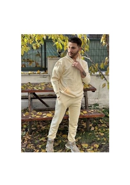 CMZ Collection Oversize Krem 3 Iplik Kalın Eşofman Takımı