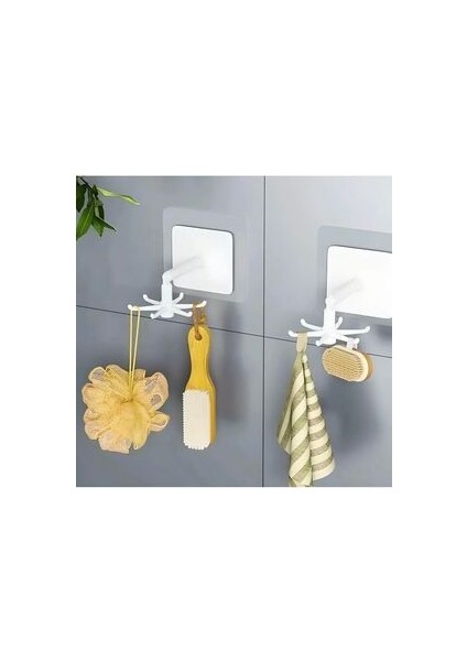 2 Adet Çok Amaçlı Askı 360 Derece Dönen Mutfak, Banyo, Takı Yapışkanlı Askı