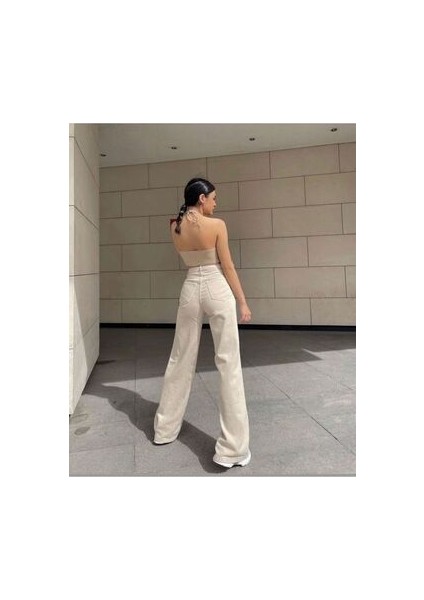 Palazzo Bej Trend Bol Paça Yüksek Bel Kadın Kot Pantolon fiyatları