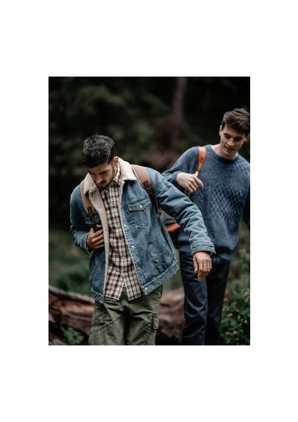 Erkek Mavi Içi Kürklü Kot Ceket Slim Fit