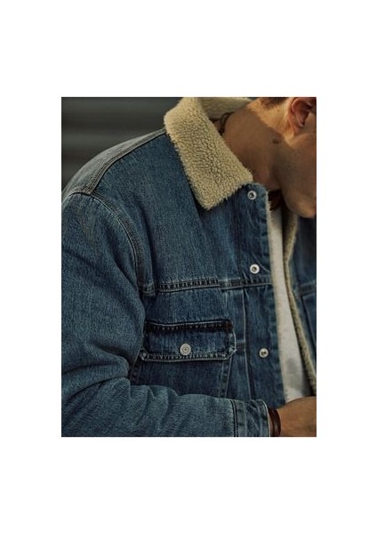 Erkek Mavi Içi Kürklü Kot Ceket Slim Fit modelleri