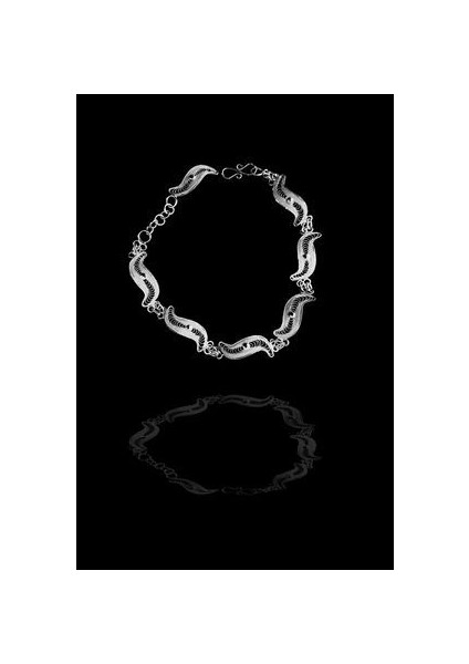 Yaprak Model Telkari El Işçiliği Gümüş Bileklik