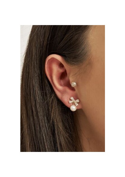 18 Ayar Altın Kaplama Gümüş Inci Sallantılı Kurdele Figürlü Küpe Zirkon Taşlı Shine Koleksiyon fiyatları