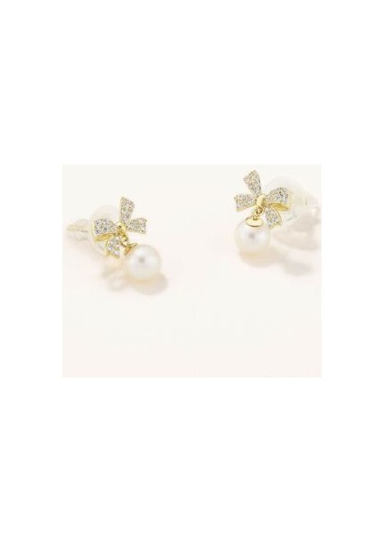 18 Ayar Altın Kaplama Gümüş Inci Sallantılı Kurdele Figürlü Küpe Zirkon Taşlı Shine Koleksiyon modelleri