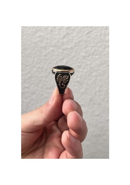 Akrep Işlemeli Siyah Zirkon Taşlı 925 Ayar Gümüş Erkek Yüzük