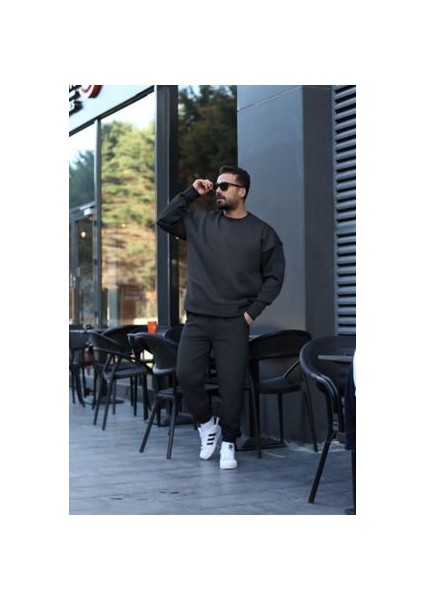 Erkek Füme 3 Iplik Oversize Bisiklet Yaka Eşofman Takımı