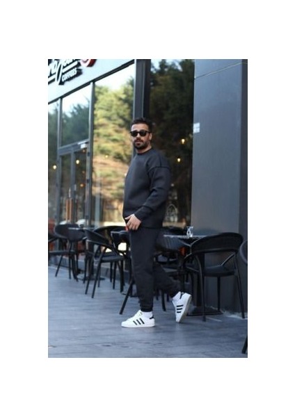 Erkek Füme 3 Iplik Oversize Bisiklet Yaka Eşofman Takımı modelleri