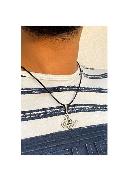 Büyük Boy Osmanlı Tuğra Model Gümüş Erkek Kolye