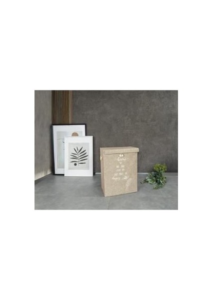 Bej Rengi Keçe Kapaklı Mega Kutu Çamaşır Sepeti Eşya Saklama Kutusu Kahverengi indirimleri