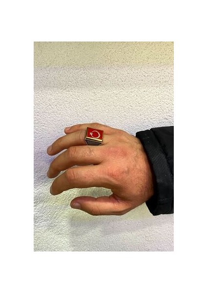 Ay Yıldız Model Mineli Gümüş Erkek Teşkilat Dizisi Yüzüğü