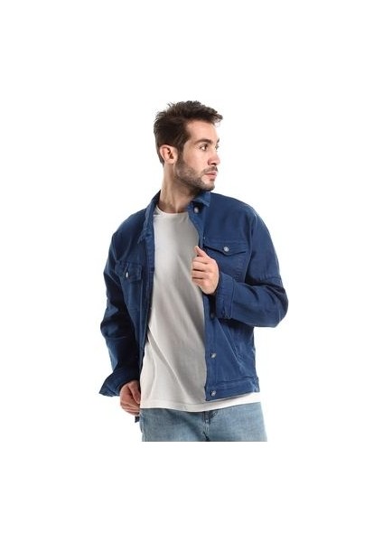 Koyu Lacivert Erkek Slim Fit Denim Kot Ceket
