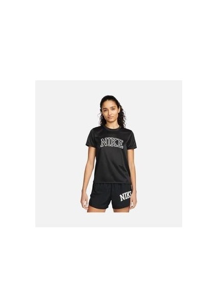 Dri-Fit Swoosh Graphic Running Short-Sleeve Kadın Tişört, Kadın Spor Siyah Tshirt