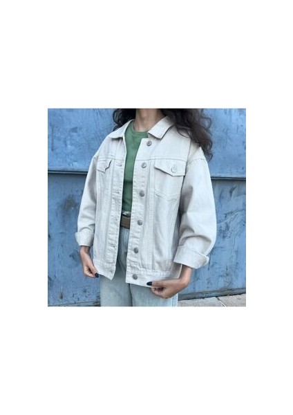 Kadın Açık Gri Çift Cepli Gabardin Ceket