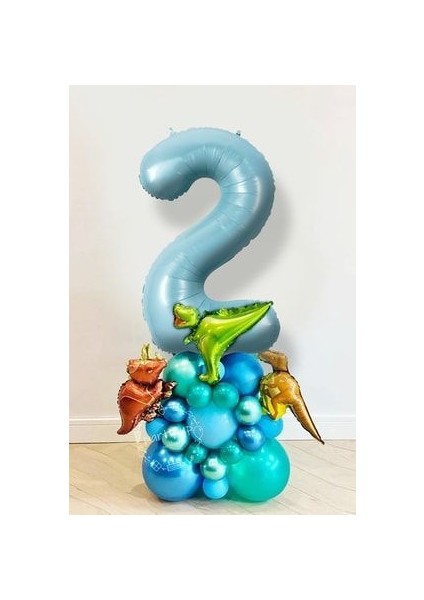 2 Yaş Rakam Balonlu Dinozor Temalı Balon Karşılama Seti