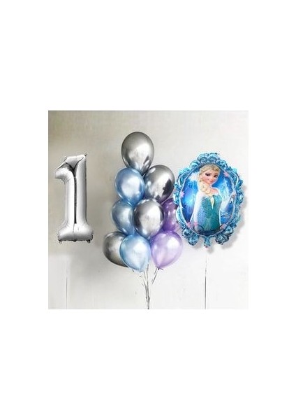 Frozen Elsa Balon Parlak Balon Gümüş Rakam Balonlu Karlar Kraliçesi Konsepti
