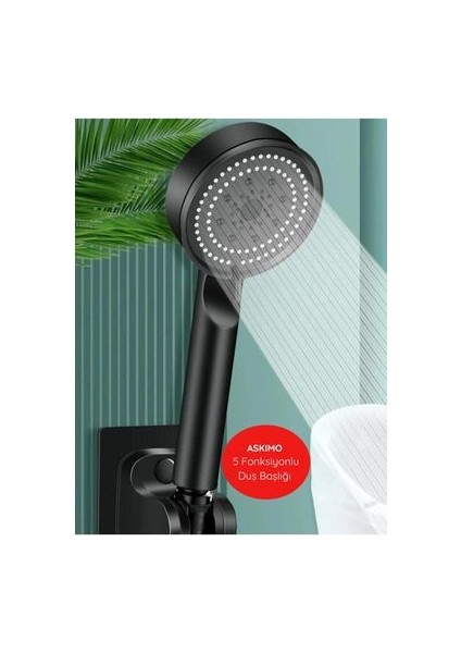Turbo Fan Pervaneli 5 Fonksiyonlu Su Tasarruflu Duş Başlığı | Pervaneli Turbo El Duşu Siyah Banyo