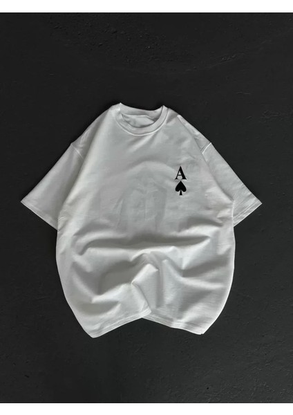 Bisiklet Yaka Baskılı Oversize T-Shirt Beyaz