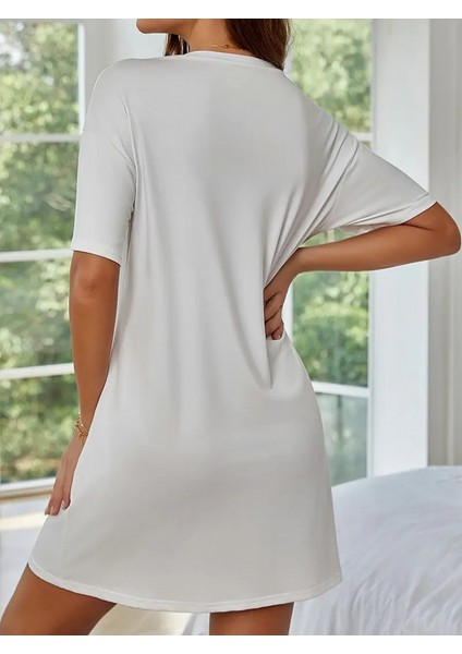 Üçaymoda Kadın Kısa Kollu Yazı Baskılı Basic Mini Elbise fiyatları