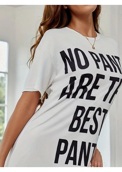 Üçaymoda Kadın Kısa Kollu Yazı Baskılı Basic Mini Elbise modelleri