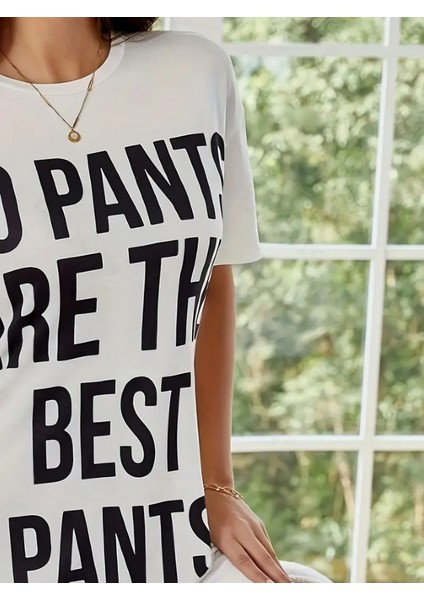 Üçaymoda Kadın Kısa Kollu Yazı Baskılı Basic Mini Elbise fırsatları