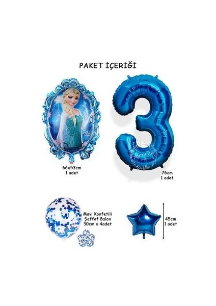Frozen Elsa Mavi Renk Rakamlı Balon Seti Konfetili Şeffaf Balonlu Karlar Kraliçesi Balon Seti modelleri