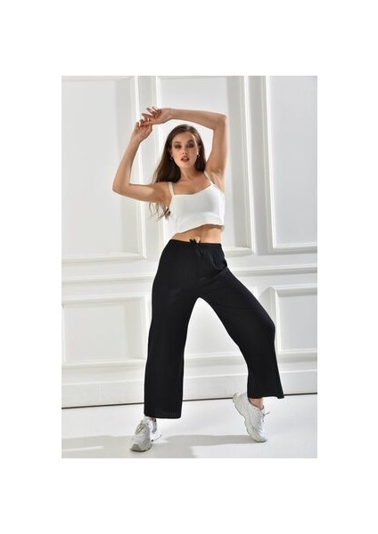 Kadın Ribana Kumaş Fitilli Pantolon Siyah fiyatları