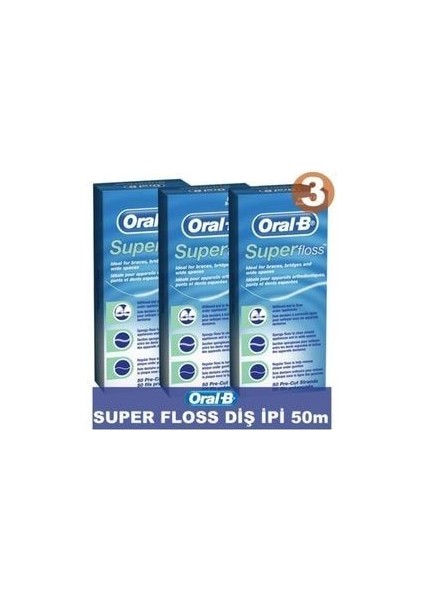 Diş İpi Super Floss 50 Metre 3 Adet Braketler İçin İdeal Temizlik