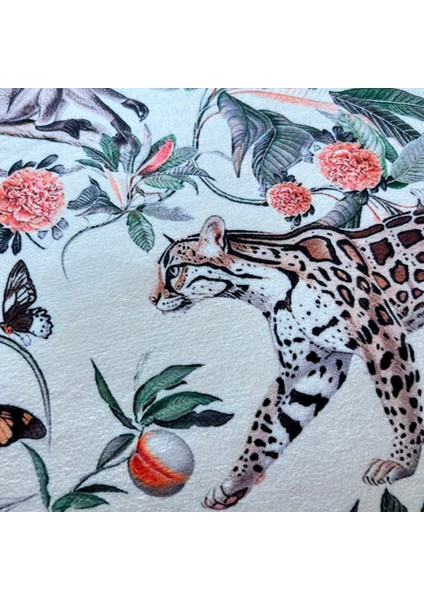 Pastel Orman Tasarımı Leopar Desenli Dijital Baskılı Kadife Kırlent Kılıfı Saçaklı fiyatları