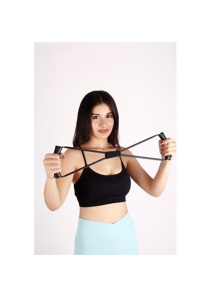 Sekizgen Egzersiz Direnç Pilates Lastiği Siyah