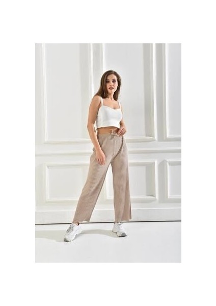 Kadın Ribana Kumaş Fitilli Pantolon Bej fiyatları