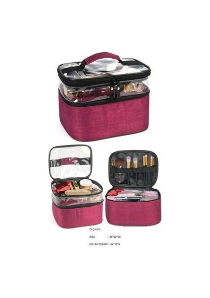 Kadın Makyaj Çantası Iki Geniş Bölmeli Askılı Katlanabilir Bakım Seyahat Organizer Makyaj Çantası modelleri