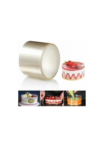 Şeffaf Pasta Yan Dekor Film Jelatin Krema Tutucu 7 cm 25 mt Uzunlukta