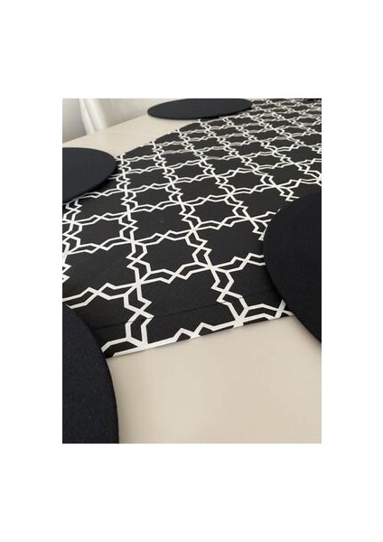 Siyah Klasik Desenli Runner ve 2'li Supla Seti modelleri