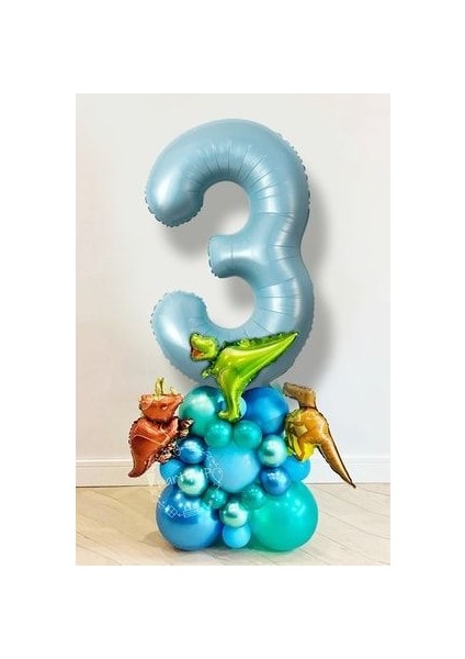 3 Yaş Rakam Balonlu Dinozor Temalı Balon Karşılama Seti