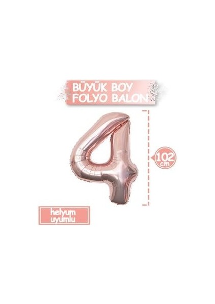 Büyük Rakam Balon Rose Gold 4 Yaş + Konfeti Pullu Şeffaf Balon ve Metalik Rose Gold Balon fırsatları