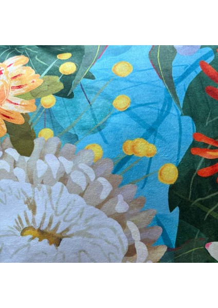 Mavi Zemin Suluboya Soft Çiçek Desenli Dijital Baskılı Kadife Kırlent Kılıfı Saçaklı fiyatları