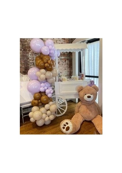 Retro Deniz Kumu Makaron Lila Pastel Çikolata Kahve Balon Zinciri Seti