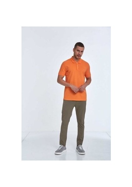 Nakışlı Pamuklu Polo Yaka Erkek Tişört Turuncu modelleri