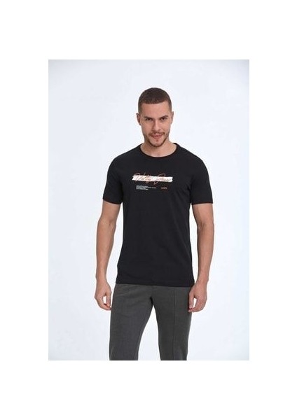 Lupe Baskılı Erkek Tişört Lacivert