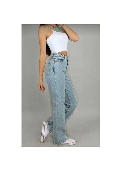 Lovely 90's Kar Yıkama Mavi Süper Yüksek Bel Kadın Salaş Jeans Palazzo fiyatları