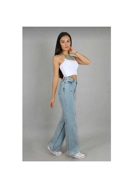 Lovely 90's Kar Yıkama Mavi Süper Yüksek Bel Kadın Salaş Jeans Palazzo modelleri