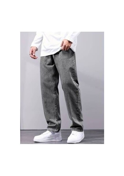 Erkek Gri Jeans Kot Baggy Pantolon