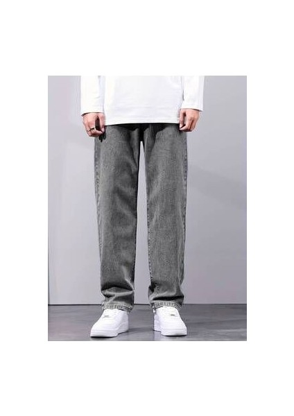 Erkek Gri Jeans Kot Baggy Pantolon modelleri