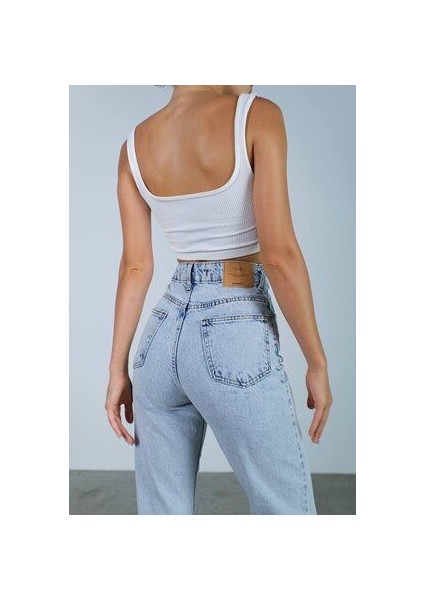 Leo Lucy Boyfriend Mavi Kar Yıkama Solmaz Jean Kadın Boyfriend Yüksek Bel Likralı modelleri