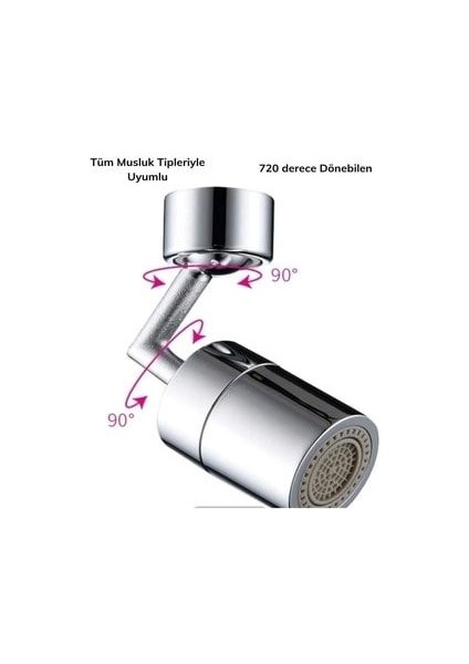 Dönebilen Su Tasarruflu Musluk Ucu Başlık Tüm Musluk Tipleri Uyumlu Montaj Aparatlı Musluk Başlığı