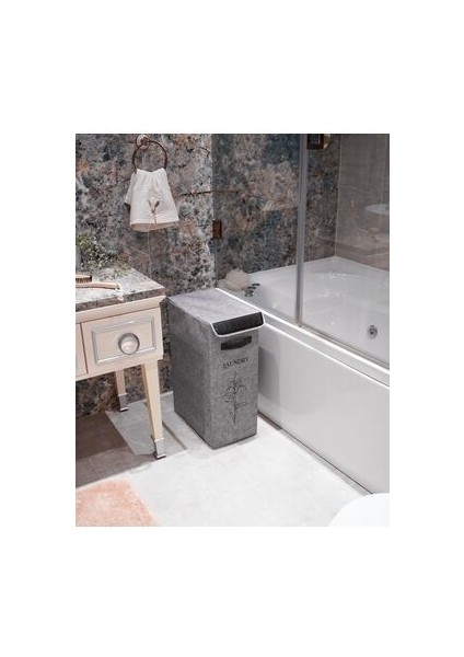 Felted Deri Detaylı Lüks Keçe Çamaşır Sepeti fırsatları