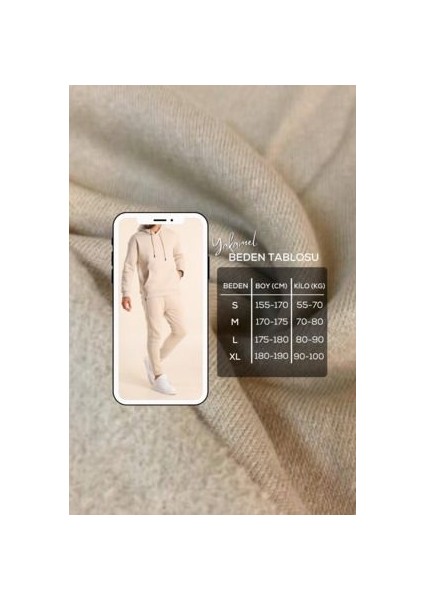 Erkek Bej Eşofman Takımı Oversize Kalıp Comfort Kapüşonlu Sweatshirt Sweatpants