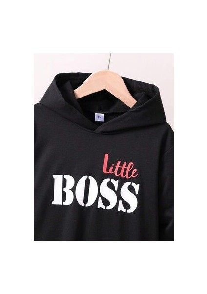 Kız Çocuk Siyah Little Boss Baskılı Eşofman Takımı