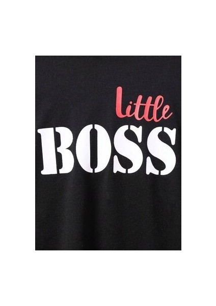 Kız Çocuk Siyah Little Boss Baskılı Eşofman Takımı